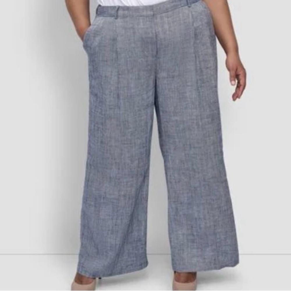 DKNY Wide-Leg Mixed Linen Pants